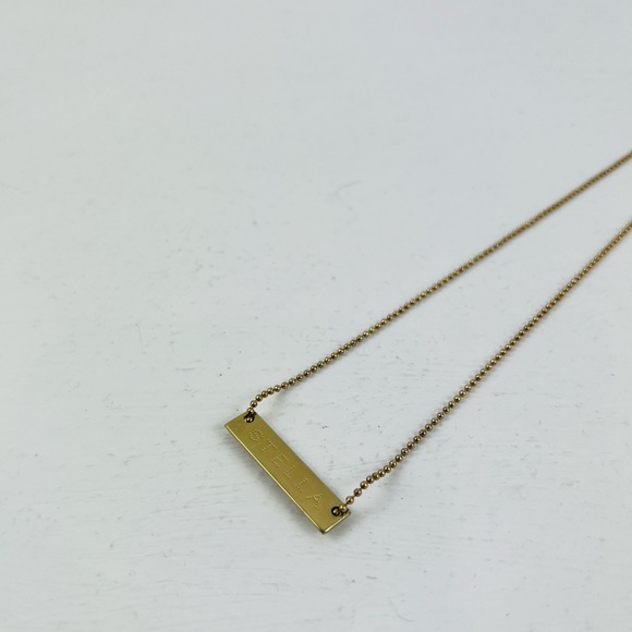 Stella McCartney Soft Gold Embossed Logo Name Plate Ball Chain Necklace - Picture 6 of 16